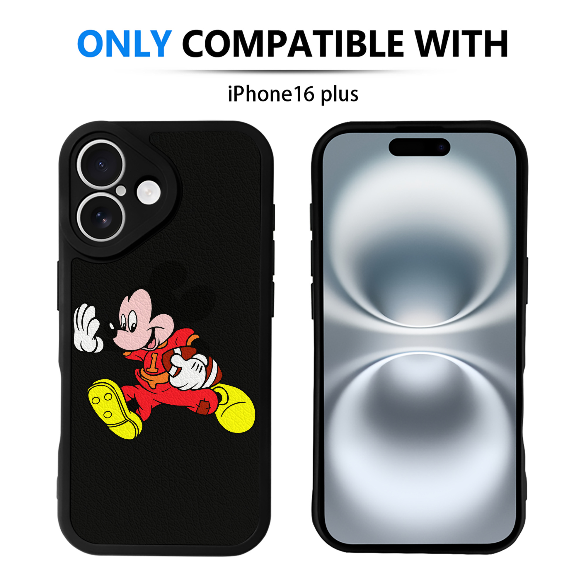 （画像用） ミッキーマウス Mickey Mouse 【iPhone 16シリーズ対応】シリコンスマホケース（レザー調） 材質：シリコン
